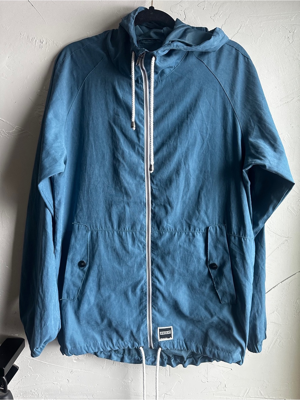 Ezekiel Blue Hooded Windbreaker Jacket Y2K Skate Surf Streetwear Coastal Sz L